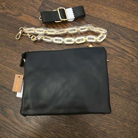 Black Faux Leather Designer Inspired Crossbody Bag - Picture 7 of 9